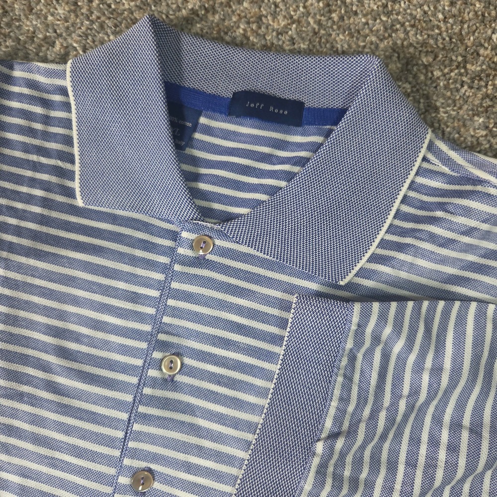 Jeff Rose Mens XL Polo Shirt Blue White Striped Filoscozia Cotton Made in Italy